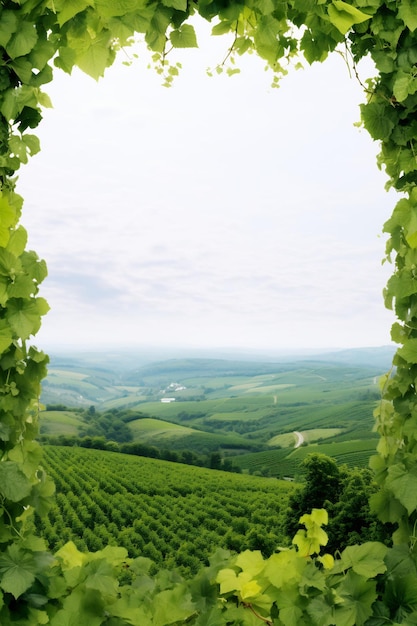 la vista a través de una ventana de un viñedo