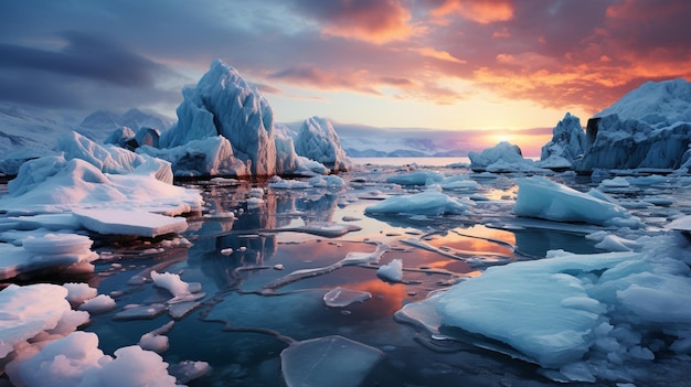 una vista de trozos de hielo en el lago