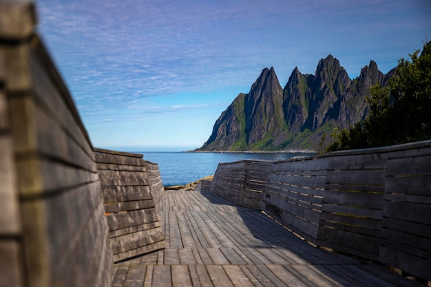 vista desde tungeneset de las poderosas montañas, noruega, isla senja y sus fiordos