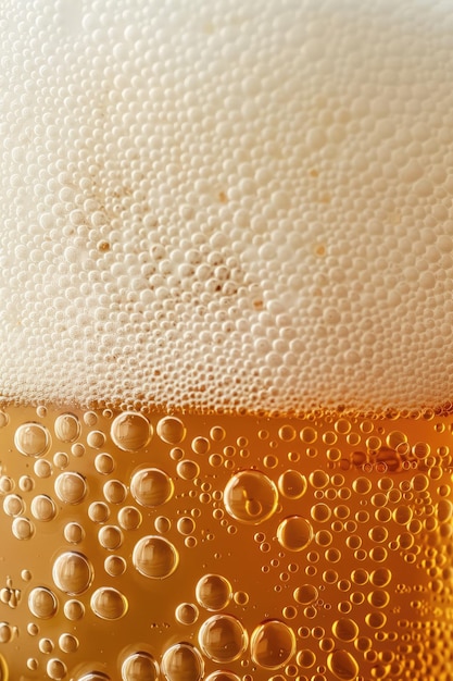 Foto vista ultra de perto da textura da cerveja com espuma