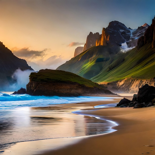 Vista única en la playa de arena negra Ubicación cabo Stokksnes montaña Vestrahorn Batman Monte Ic