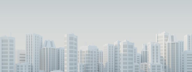 Vista urbana con rascacielos blancos, el concepto de fondo de la ciudad