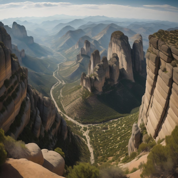 Foto una vista del valle desde la cima de una montaña.