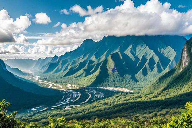 Una vista de un valle con montañas al fondo