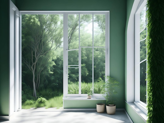 Vista de ventana minimalista con ambiente acogedor y texturas naturales