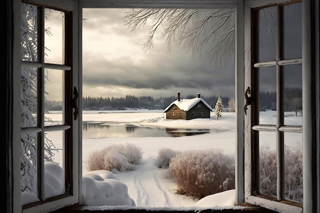 Vista desde la ventana en una nieve