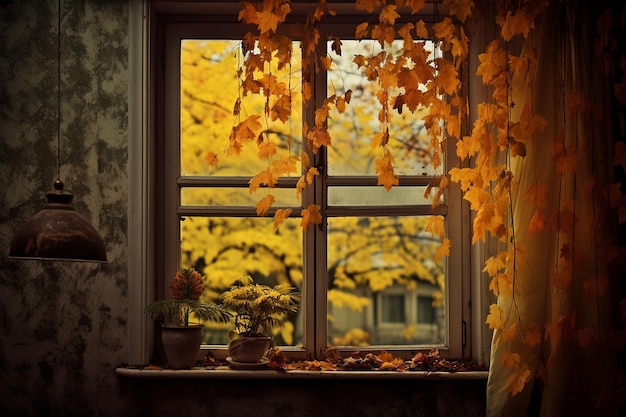 Vista de ventana de otoño IA generativa