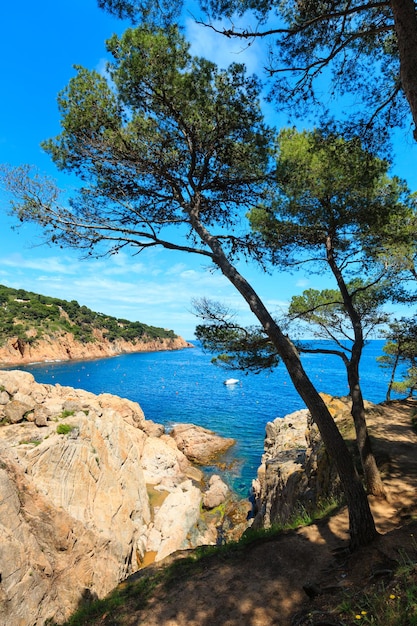 Vista de verano de la costa rocosa del mar Mediterráneo (cerca de la bahía de Tamariu, Costa Brava, Cataluña, España.