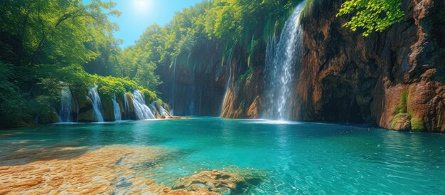 Vista de verano de hermosas cascadas