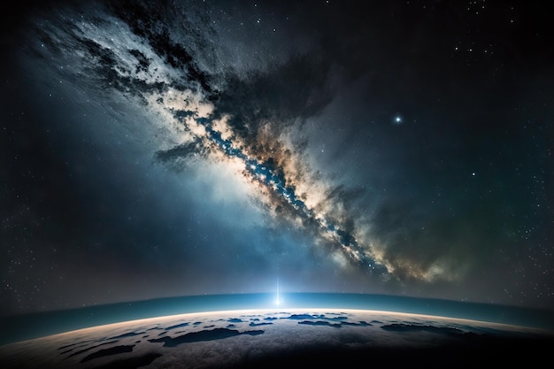 Vista de la Vía Láctea y las estrellas sobre la Tierra desde el espacio