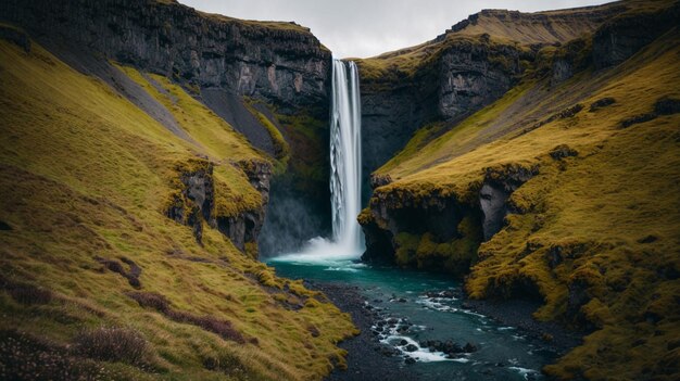 Una vista vibrante y colorida de la majestuosa cascada de Islandia
