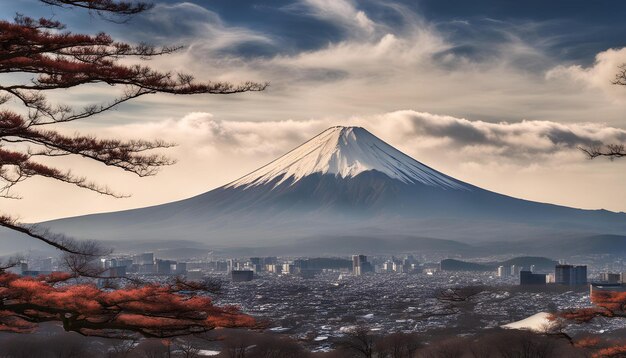 Foto una vista de un volcán desde la ciudad