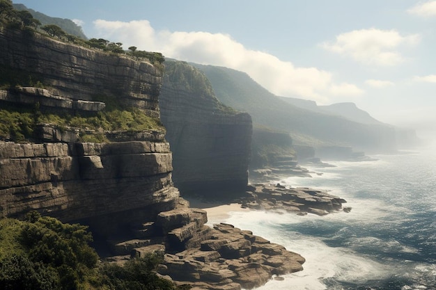 Vistas de acantilados con olas del océano