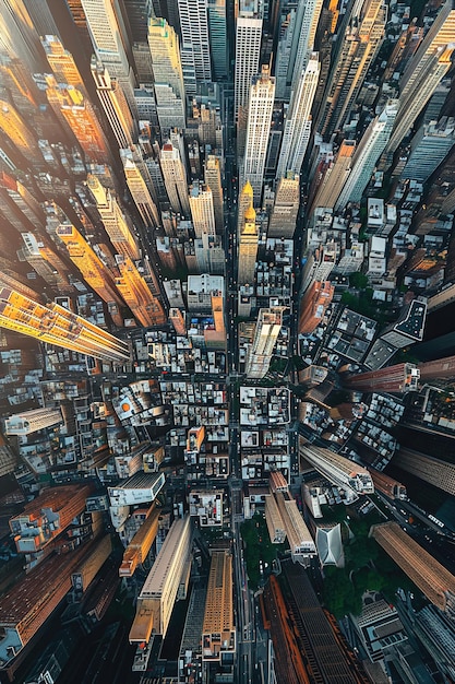 Vistas aéreas de paisajes urbanos transformados en patrones abstractos.