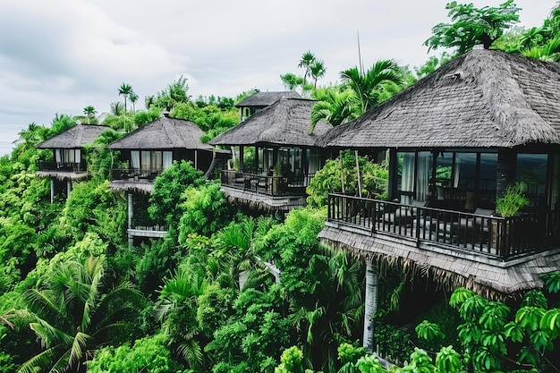 Vistas aéreas de resorts de lujo en medio de una exuberante vegetación