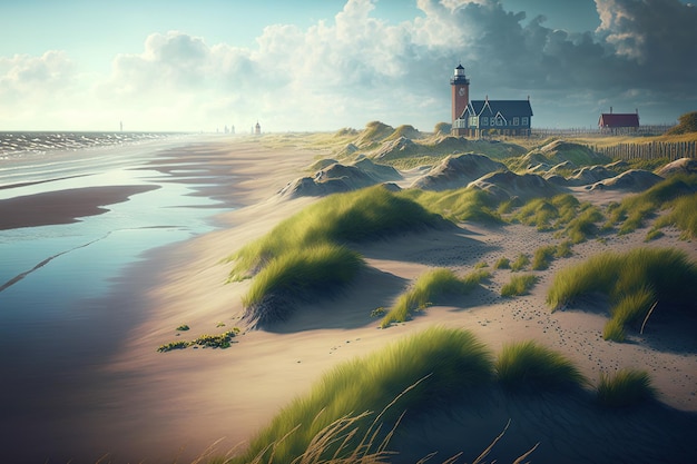 Vistas de verão da costa de Domburg, na Zelândia, Holanda