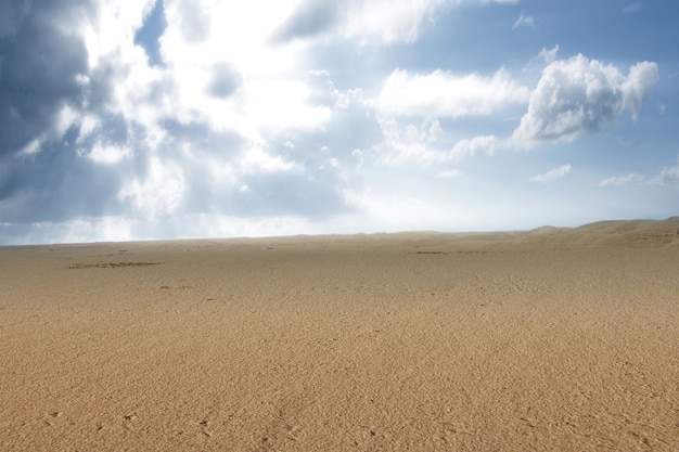 Vistas de la duna de arena con un fondo de cielo azul