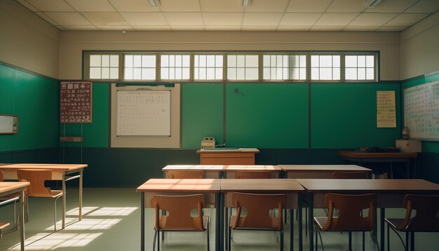 Vistas interiores de un aula japonesa vacía