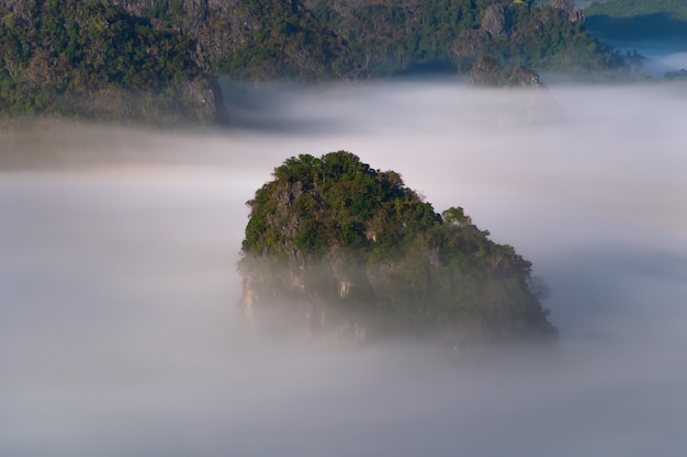 Vistas a la montaña y hermoso Parque Nacional Mist of Phu Langka, Tailandia