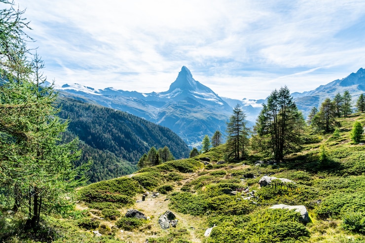 Foto vistas del pico matterhorn en zermatt, suiza.