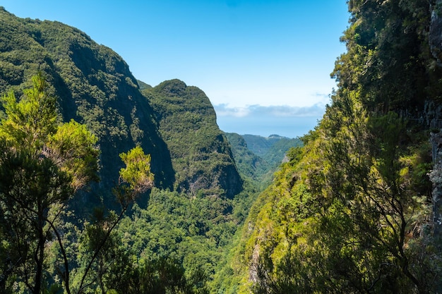 Vistas desde el sendero de trekking en los acantilados de Levada do Caldeirao Verde Queimadas Madeira