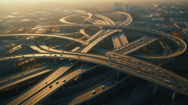 vistas a vista de pájaro de un cruce de autopista con rampas direccionales y pasos elevados que muestran su funcionalidad IA generativa