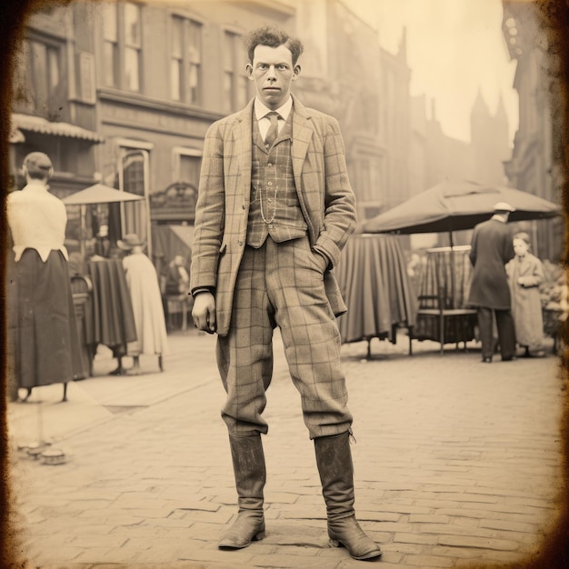 Un vistazo al viaje en el tiempo Una cautivadora foto antigua de 1950 de un caballero valiente en el siglo XIX Vestido en