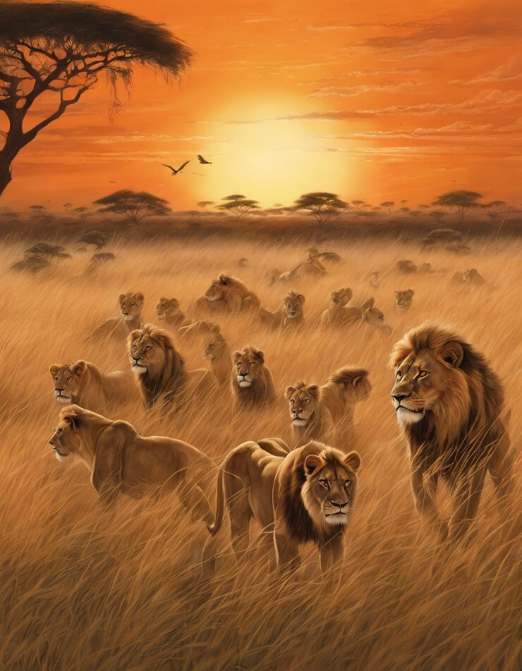 Un vistazo a una manada de leones salvajes cruzando la sabana