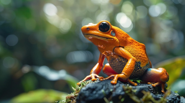 un vistazo a la selva tropical una colorida rana de dardo venenoso mirando hacia lejos