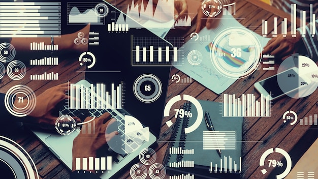 Visual creativo de la tecnología de análisis de datos comerciales.