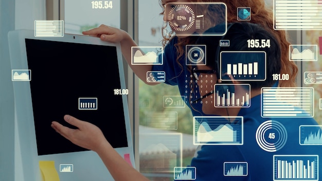 Visual creativo de la tecnología de análisis de datos comerciales.