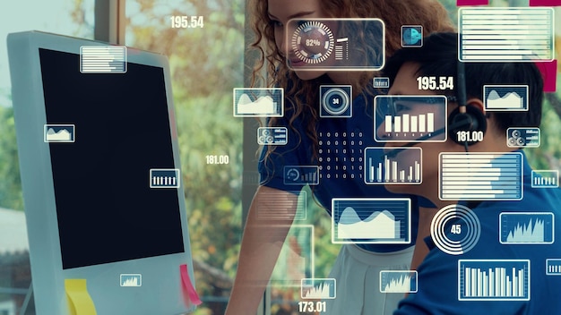 Visual creativo de la tecnología de análisis de datos comerciales.