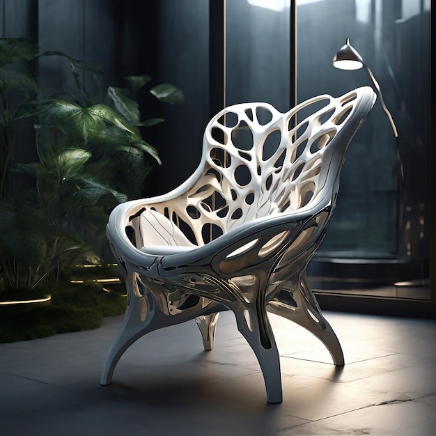 Foto visual de uma futura cadeira biomimética que representa a fusão entre tecnologia e natureza inspirada