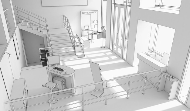 Visualisierung von Büroräumen 3D-Darstellung