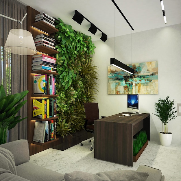 Foto visualização 3d do interior moderno. conceito de design de interiores.