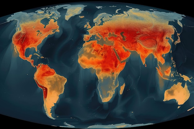 Visualização das emissões de dióxido de carbono com sobreposição de mapa de calor para mostrar a população humana