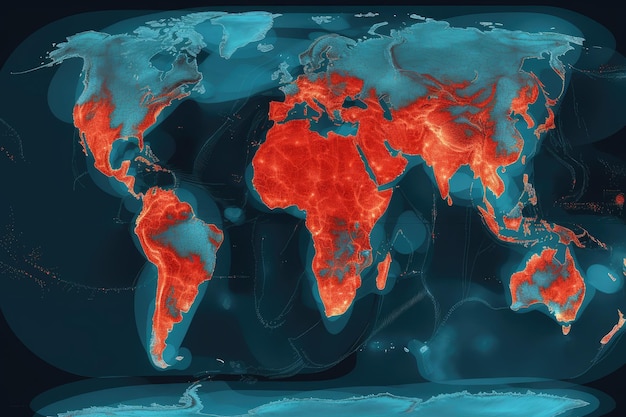 Visualização das emissões de dióxido de carbono com sobreposição de mapa de calor para mostrar a população humana