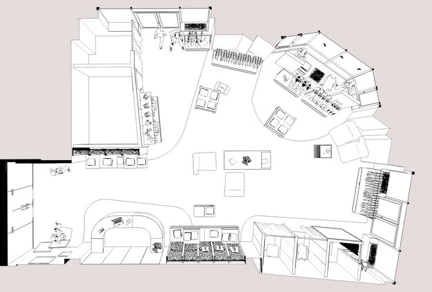Visualização do contorno da loja de roupas ilustração 3d esboço esboço