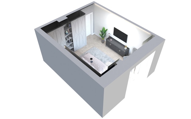 visualização do interior do quarto ilustração 3D cg render