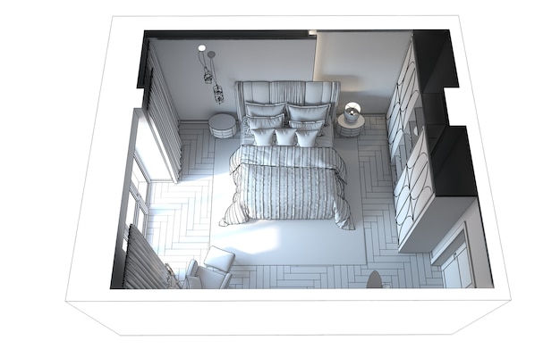 visualização do interior do quarto ilustração 3D cg render