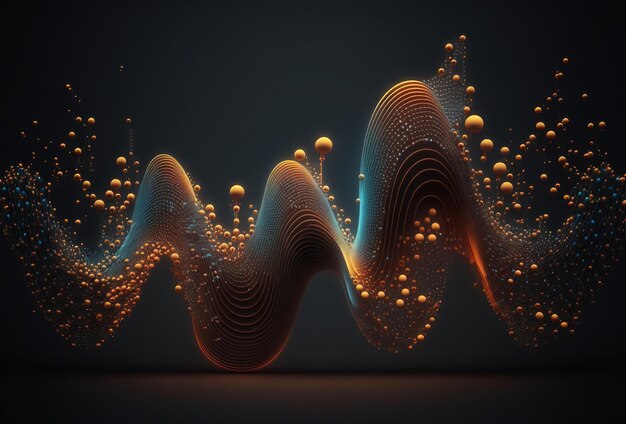Visualização do movimento de big data Pontos e linhas coloridas em um fundo preto Singularidade da tecnologia cibernética futurista Abstrato fundo escuro Renderização em 3D gerada por IA
