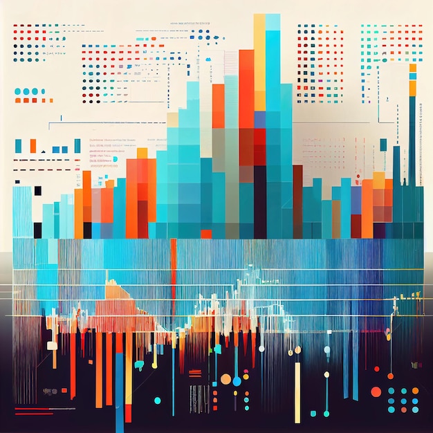 Visualização gráfica abstrata do conceito de dados financeiros e mercados de ações feita com IA generativa