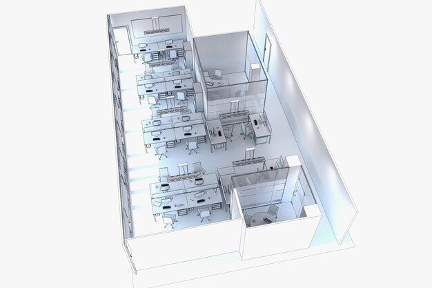 visualização interior do escritório ilustração 3D renderização cg