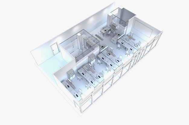 visualização interior do escritório ilustração 3D renderização cg