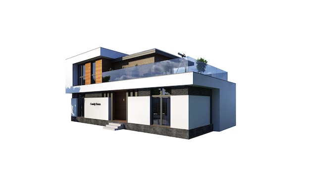 Visualización 3D de la casa sobre un fondo blanco. Arquitectura moderna. modelo 3D de la casa