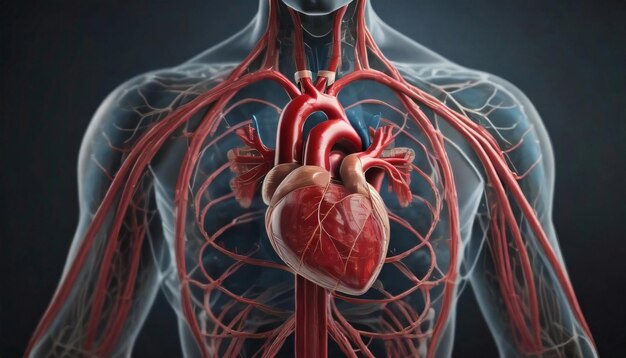 Foto visualización en 3d del corazón que ilustra la compleja anatomía de los órganos vitales