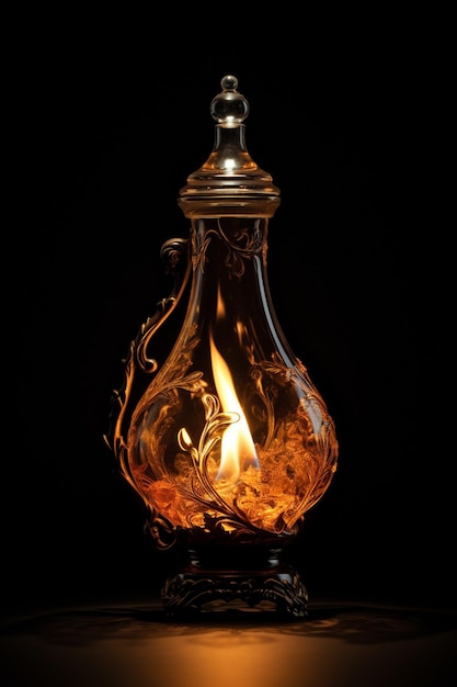 una visualización en 3D de una sola llama de una lámpara de aceite tradicional
