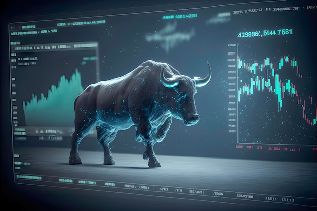 Visualización 3D de una tendencia alcista del mercado de valores, ilustración de representación 3d