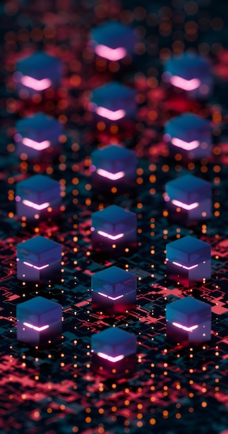 Visualización abstracta en 3D de las operaciones del servidor Diseño de cuadrícula digital futurista