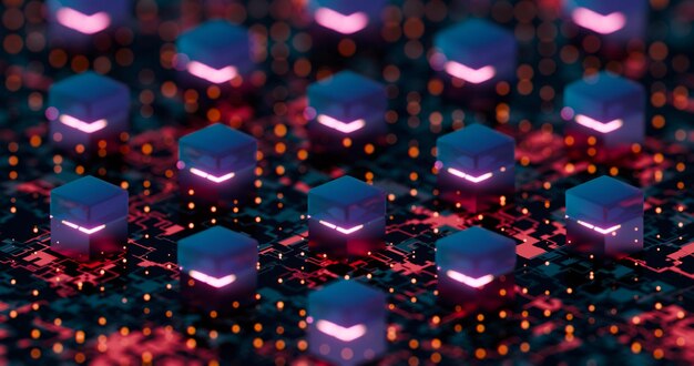 Visualización abstracta en 3D de las operaciones del servidor Diseño de cuadrícula digital futurista